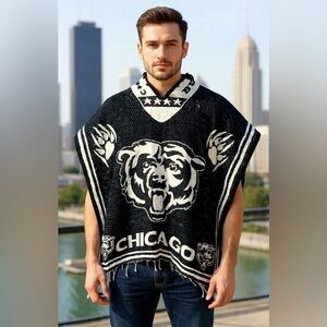 Chicago Bears Black Winter Poncho Zarape with Hoodie